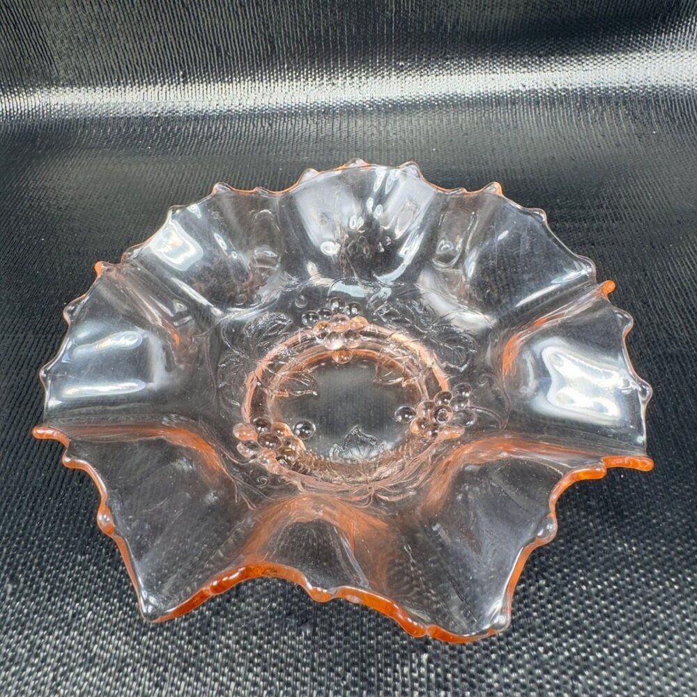 Dugan Glass Pink Depression Bowl Dish Grape Pattern Wavy Edges Vintage Glassware